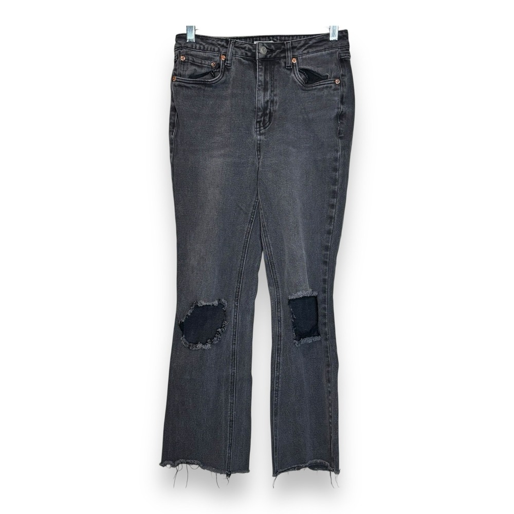 Avec Les Filles Cropped Straight Leg Jeans Women's 27 Black Distressed High Rise